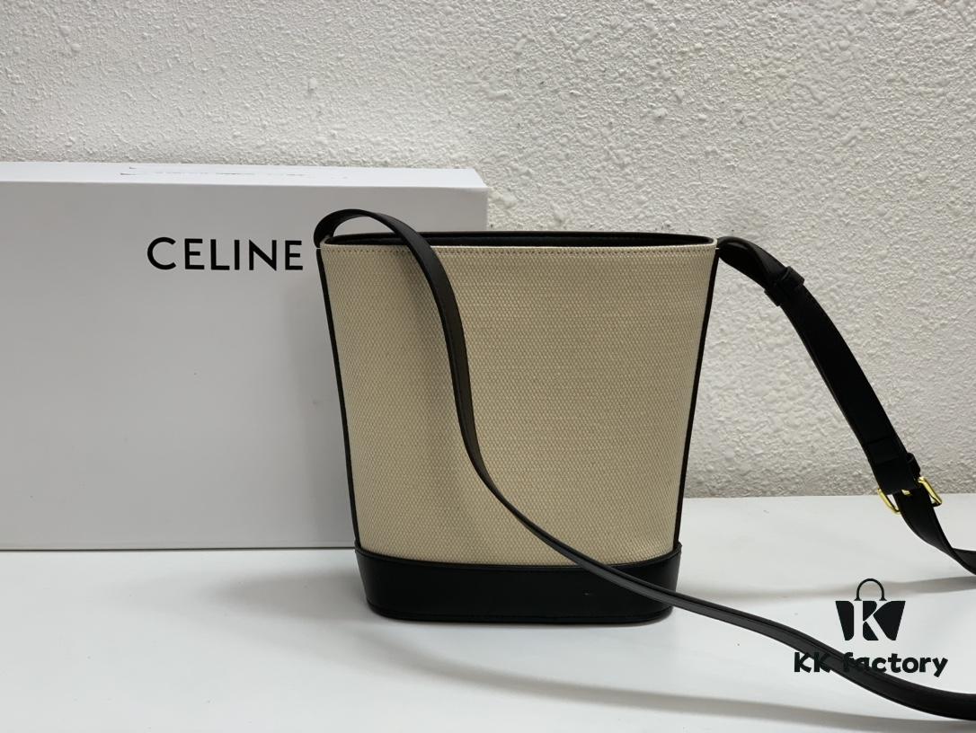 Celine Extra Mini Bucket Bag, New Arrival for Early Spring, Delicately Compact with Canvas and Cowhide Leather, Fits Phone and Small Essentials