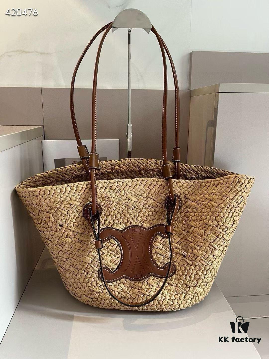 Celine Wicker Handwoven Raffia Bag, Official Website Style, Essential for Summer Beach Travel