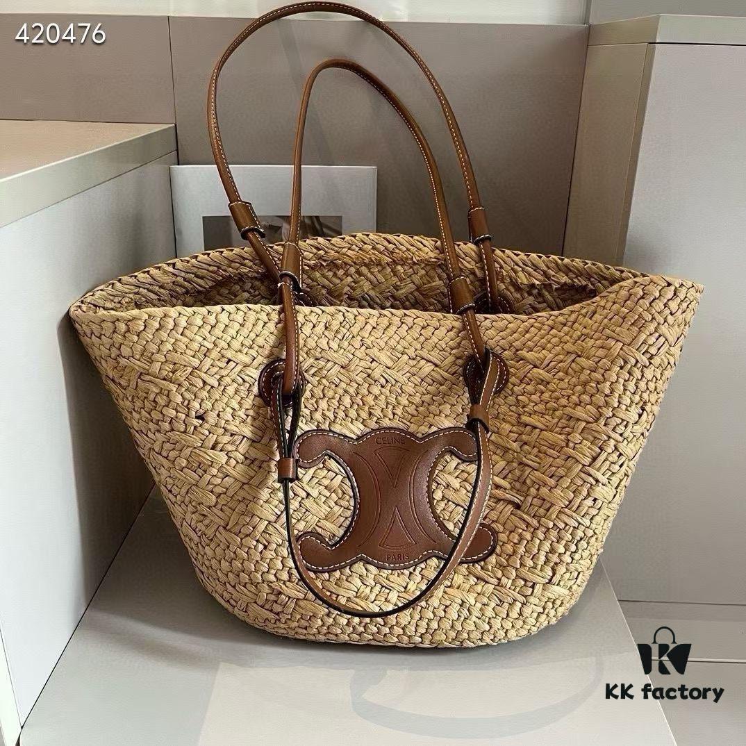 Celine Wicker Handwoven Raffia Bag, Official Website Style, Essential for Summer Beach Travel