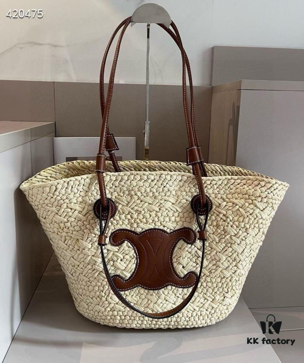Celine Woven Raffia Handbag, Official Website Style, Summer Beach Essential