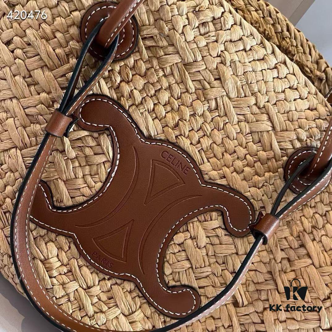 Celine Wicker Handwoven Raffia Bag, Official Website Style, Essential for Summer Beach Travel