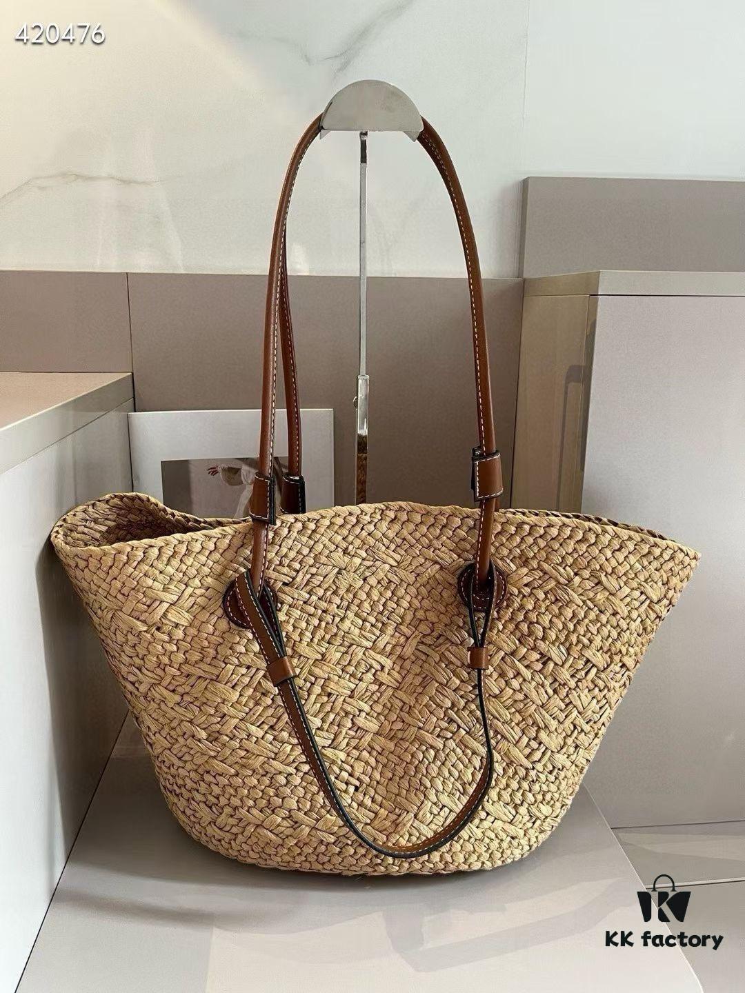 Celine Wicker Handwoven Raffia Bag, Official Website Style, Essential for Summer Beach Travel