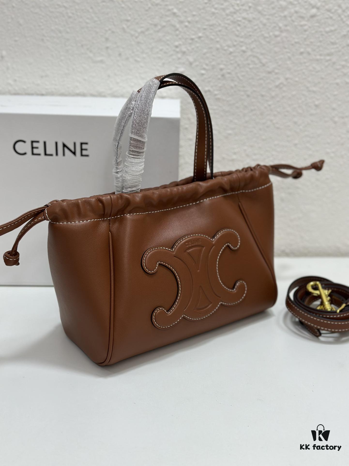CELINE | Mini Smooth Calfskin Drawstring Tote in Vintage Caramel - Newest MINI CUIR CABAS