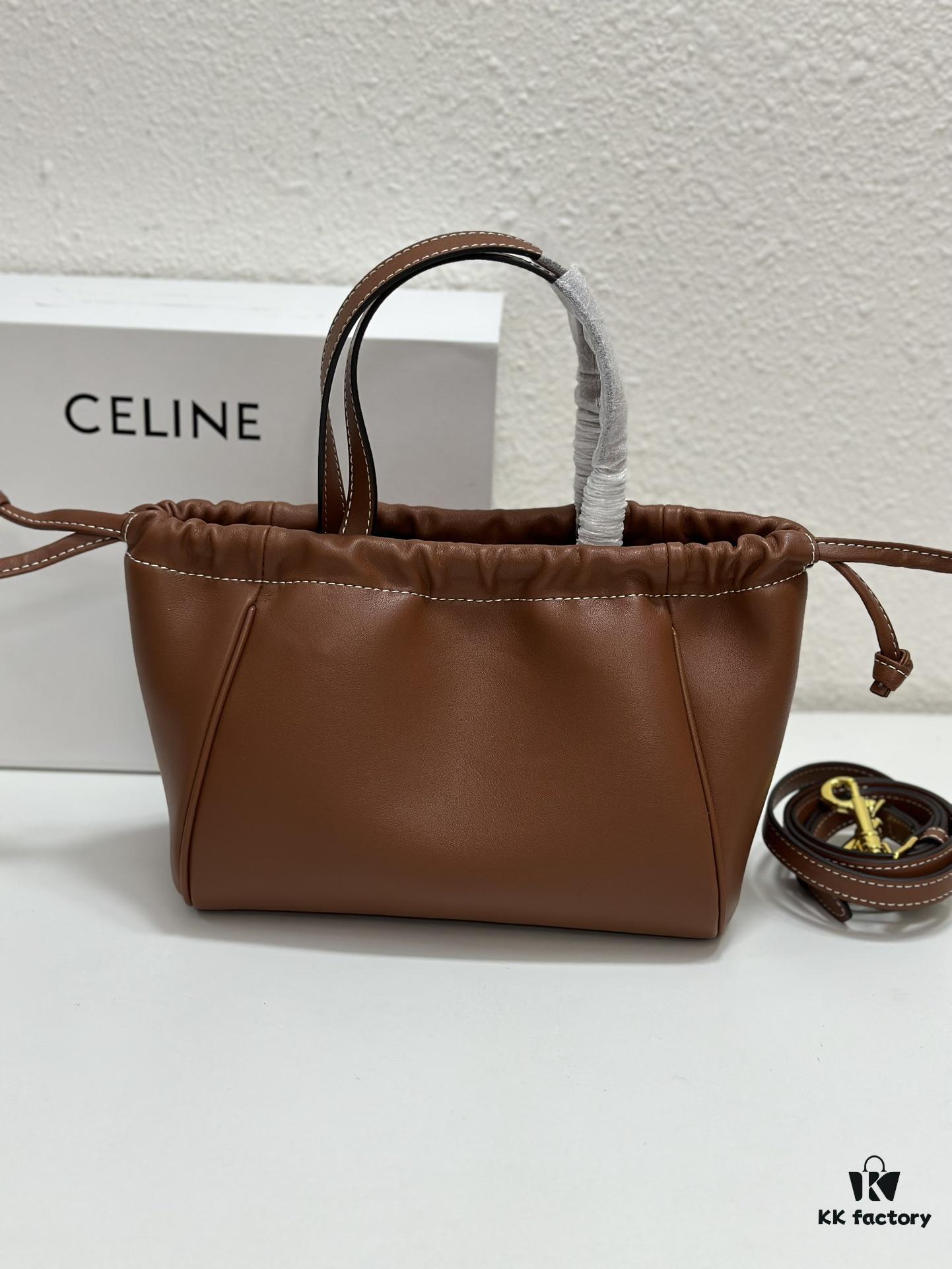 CELINE | Mini Smooth Calfskin Drawstring Tote in Vintage Caramel - Newest MINI CUIR CABAS