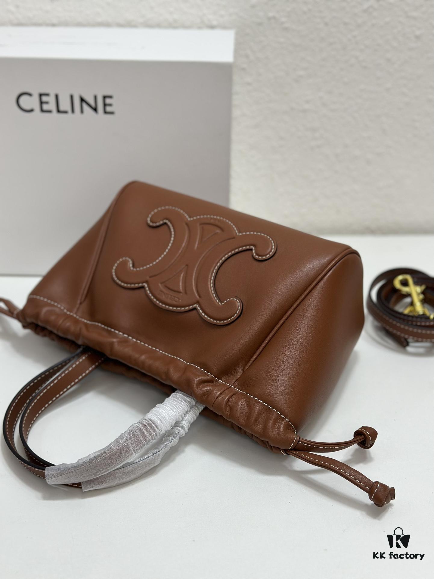 CELINE | Mini Smooth Calfskin Drawstring Tote in Vintage Caramel - Newest MINI CUIR CABAS