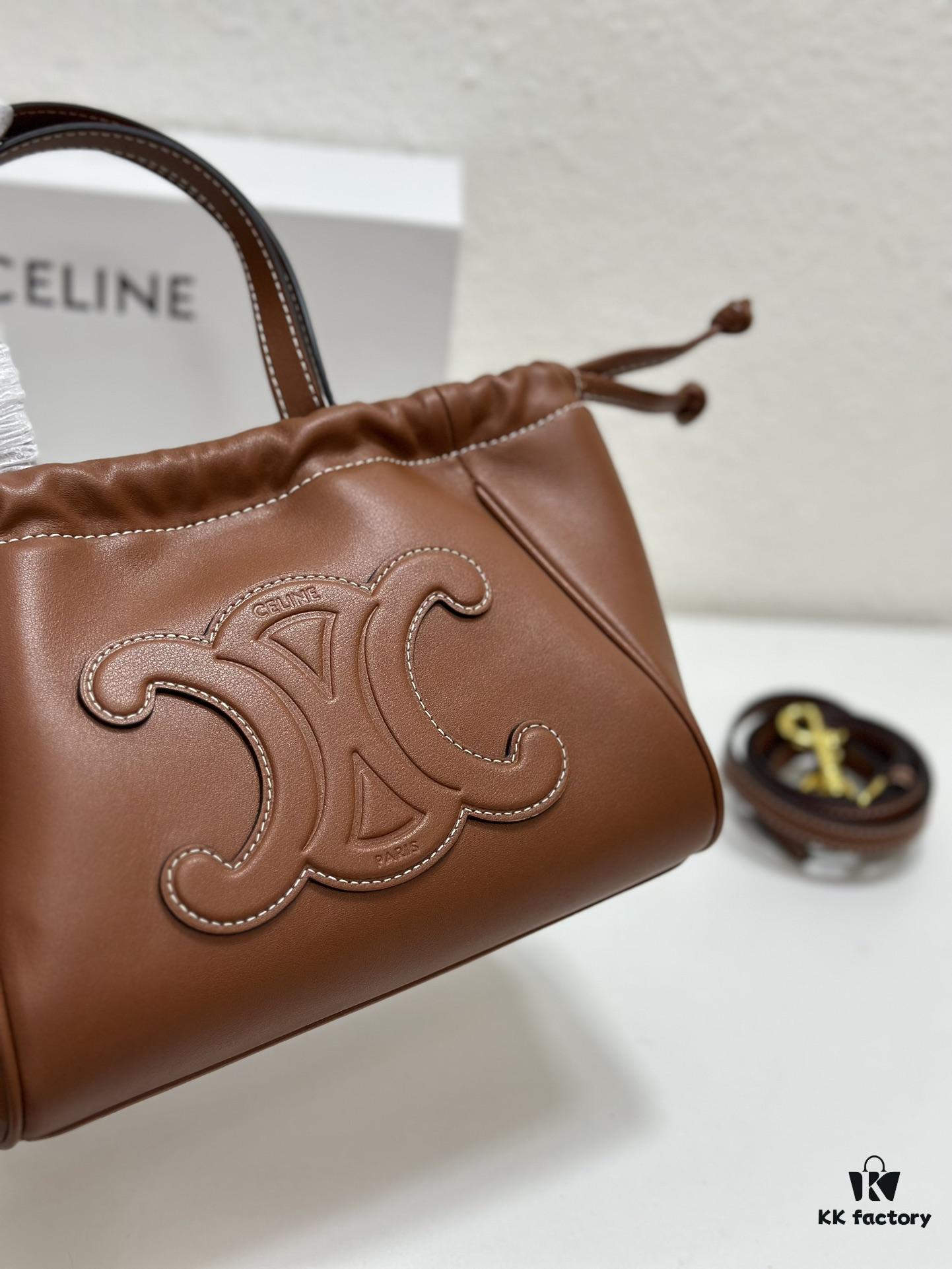 CELINE | Mini Smooth Calfskin Drawstring Tote in Vintage Caramel - Newest MINI CUIR CABAS