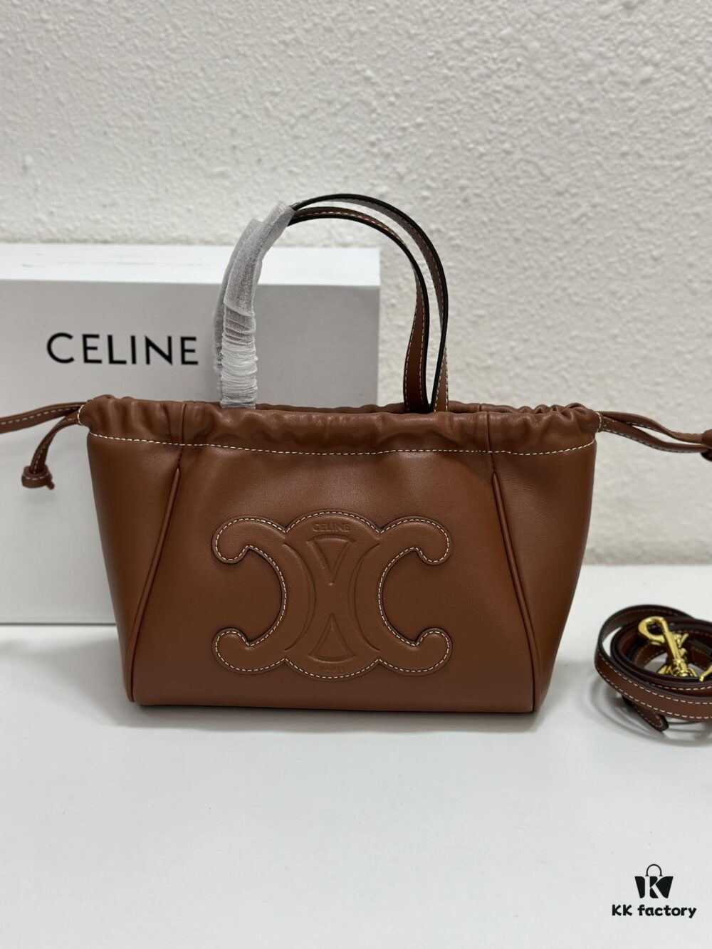 CELINE | Mini Smooth Calfskin Drawstring Tote in Vintage Caramel - Newest MINI CUIR CABAS