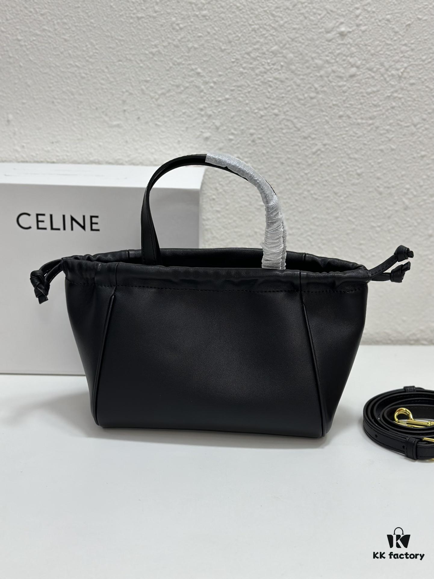 CELINE | Mini Smooth Calfskin Drawstring Tote Bag 💛 Latest MINI CUIR CABAS