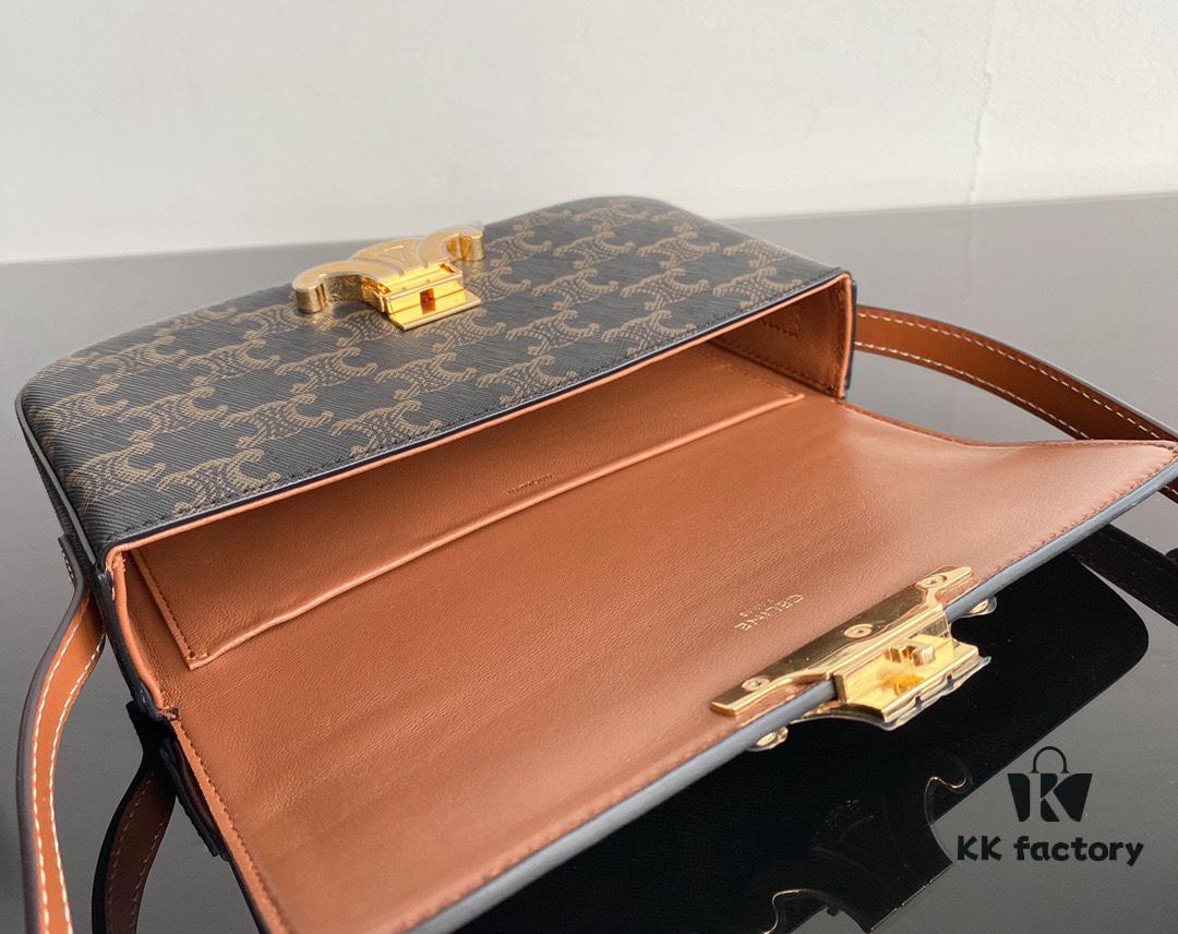 CELINE 2024 Spring-Summer New Arrival TRIOMPHE Logo Printed Cowhide Leather Shoulder Bag, Triumph Armpit Bag, Cowhide Trim, Lambskin Lining, Interior Flat Pocket, Adjustable Leather Shoulder Strap (Length: 20cm)