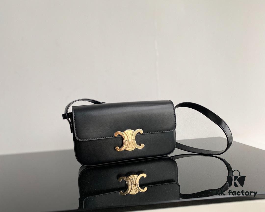CELINE 2024 Spring/Summer New Arrival TRIOMPHE Signature Grain Calfskin Shoulder Bag, Triumph Armpit Bag with Calfskin Trim and Lambskin Lining, Flat Interior Pocket, Adjustable Leather Strap 20cm