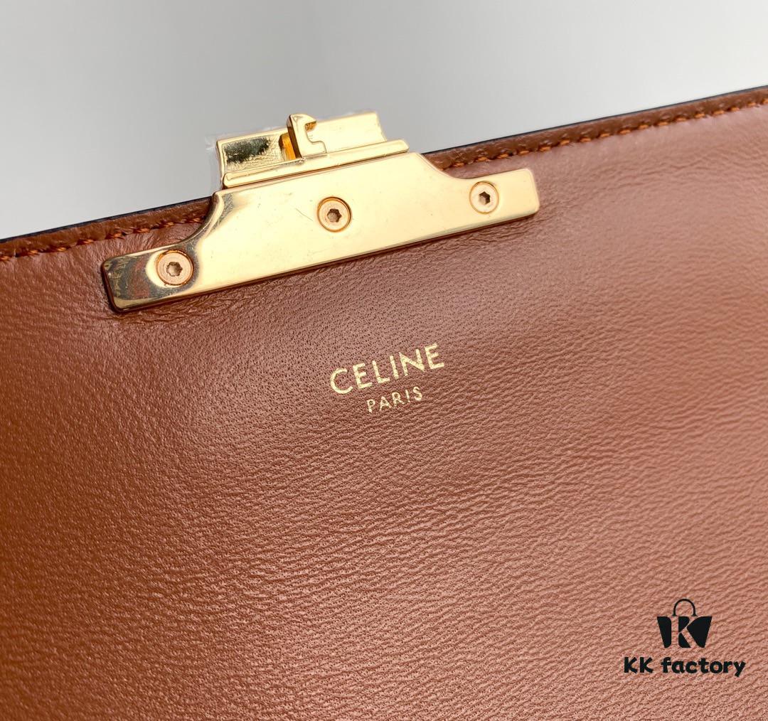 CELINE 2024 Spring-Summer New Arrival TRIOMPHE Logo Printed Cowhide Leather Shoulder Bag, Triumph Armpit Bag, Cowhide Trim, Lambskin Lining, Interior Flat Pocket, Adjustable Leather Shoulder Strap (Length: 20cm)