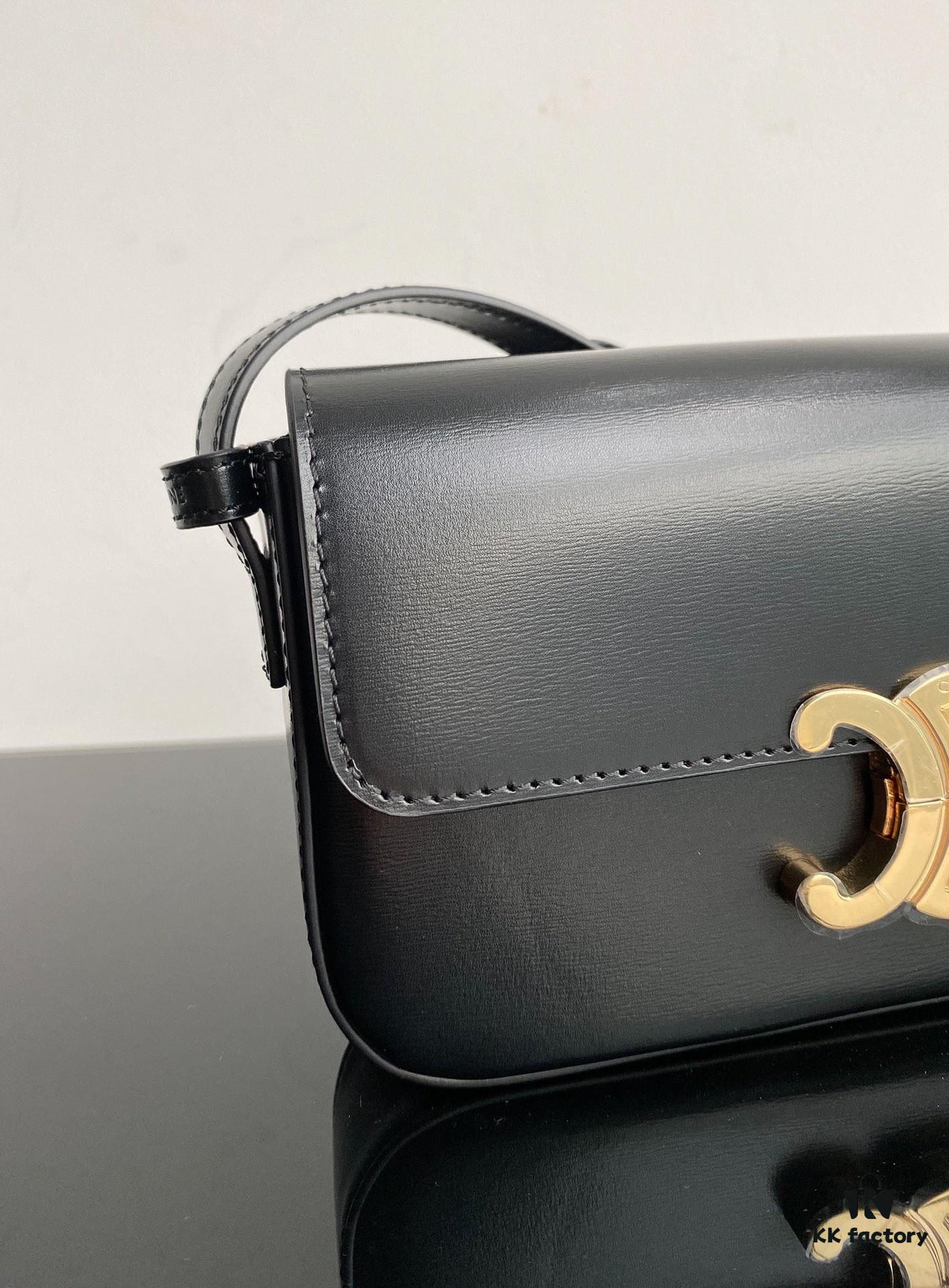 CELINE 2024 Spring/Summer New Arrival TRIOMPHE Signature Grain Calfskin Shoulder Bag, Triumph Armpit Bag with Calfskin Trim and Lambskin Lining, Flat Interior Pocket, Adjustable Leather Strap 20cm