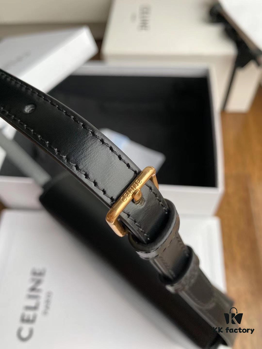 CELINE 2024 Spring/Summer New Arrival TRIOMPHE Signature Grain Calfskin Shoulder Bag, Triumph Armpit Bag with Calfskin Trim and Lambskin Lining, Flat Interior Pocket, Adjustable Leather Strap 20cm