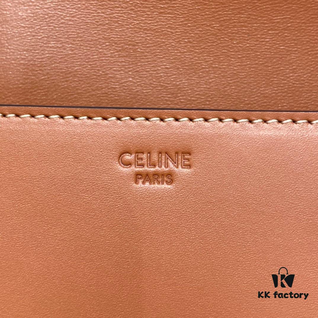 CELINE 2024 Spring/Summer New Arrival TRIOMPHE Logo Embossed Smooth Calfskin Shoulder Bag, Triomphe Armpit Bag with Cowhide Edging, Lambskin Lining, Flat Interior Pocket, Adjustable Leather Shoulder Strap (20cm Length)