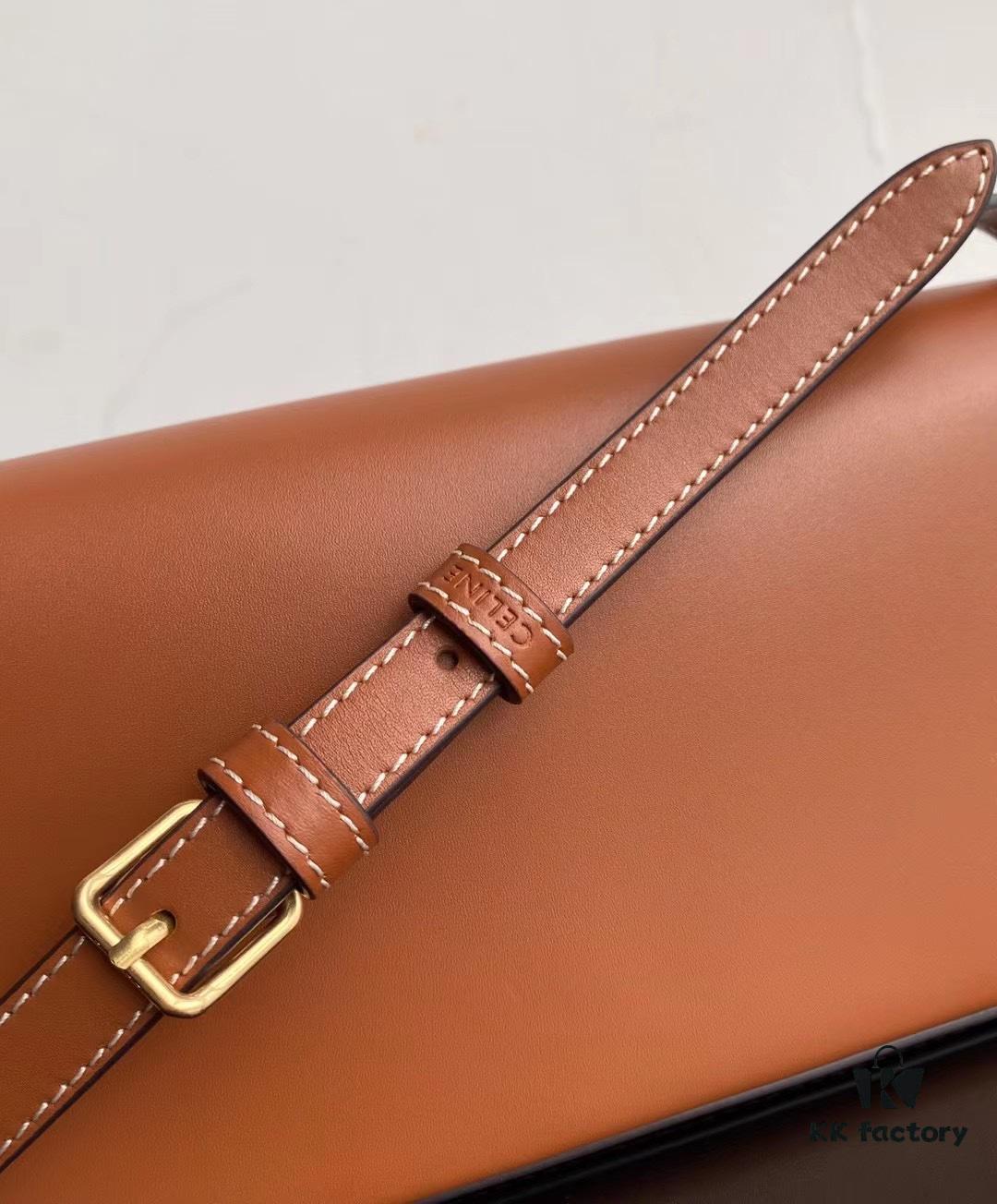 CELINE 2024 Spring/Summer New Arrival TRIOMPHE Logo Embossed Smooth Calfskin Shoulder Bag, Triomphe Armpit Bag with Cowhide Edging, Lambskin Lining, Flat Interior Pocket, Adjustable Leather Shoulder Strap (20cm Length)