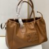 Celine New Arrival Tote Bag, Calfskin Material, Arc de Triomphe Embossed Logo, Drawstring Closure at Opening, Adjustable Size