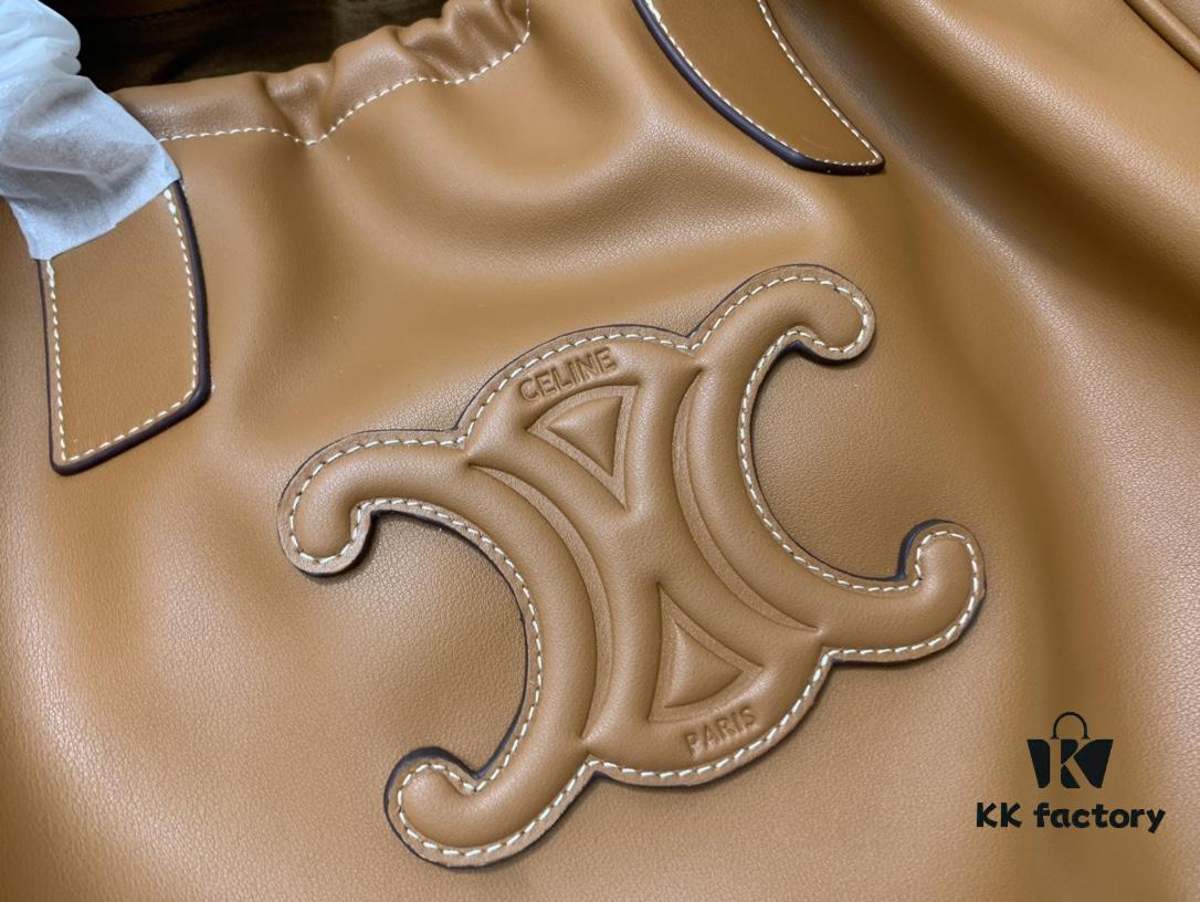 Celine New Arrival Tote Bag, Calfskin Material, Arc de Triomphe Embossed Logo, Drawstring Closure at Opening, Adjustable Size