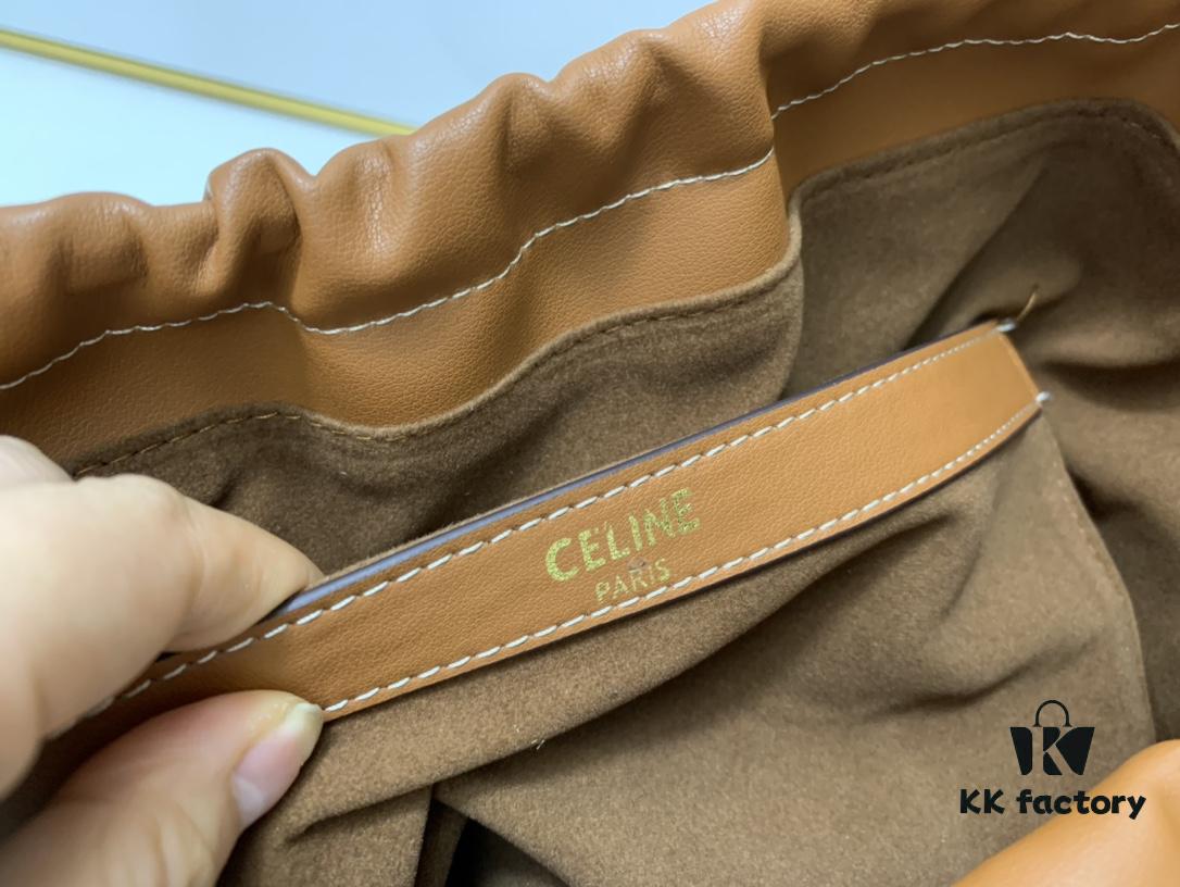 Celine New Arrival Tote Bag, Calfskin Material, Arc de Triomphe Embossed Logo, Drawstring Closure at Opening, Adjustable Size