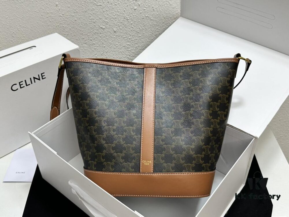 Celine Large Triomphe Canvas Nano Bucket Bag - Stylish Vintage Series with Signature Print