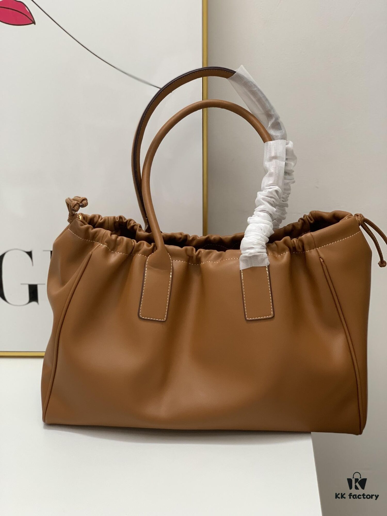 Celine New Arrival Tote Bag, Calfskin Material, Arc de Triomphe Embossed Logo, Drawstring Closure at Opening, Adjustable Size