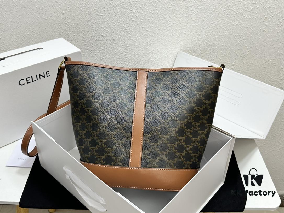 Celine Large Triomphe Canvas Nano Bucket Bag - Stylish Vintage Series with Signature Print