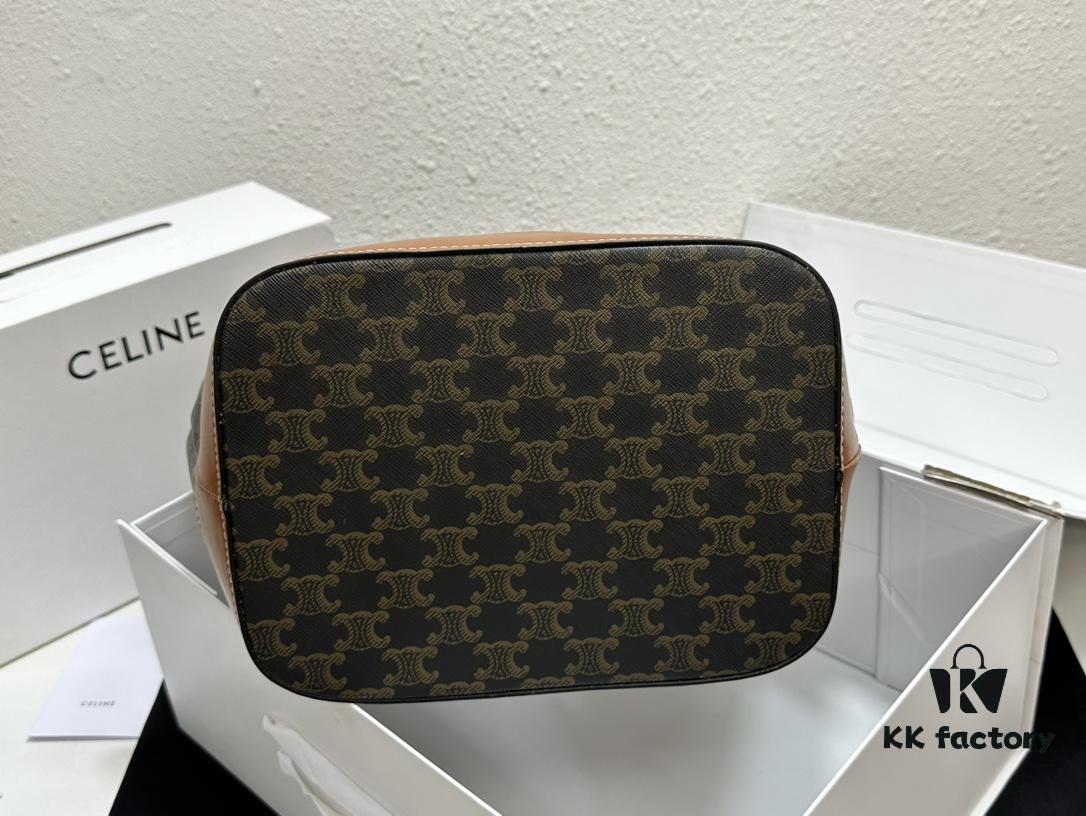 Celine Large Triomphe Canvas Nano Bucket Bag - Stylish Vintage Series with Signature Print