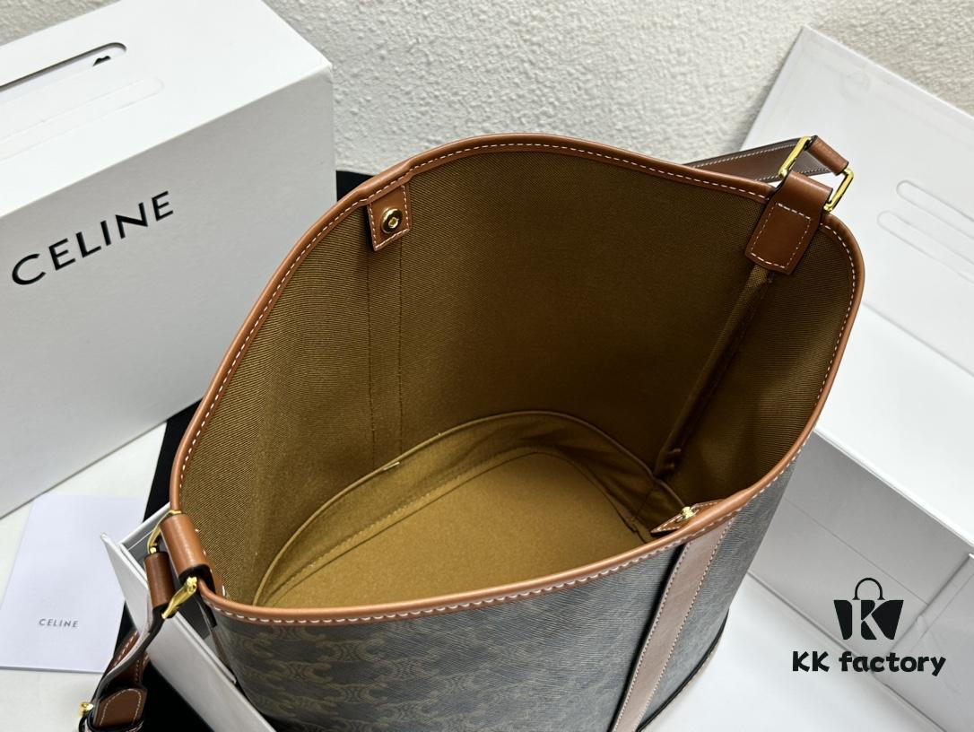 Celine Large Triomphe Canvas Nano Bucket Bag - Stylish Vintage Series with Signature Print