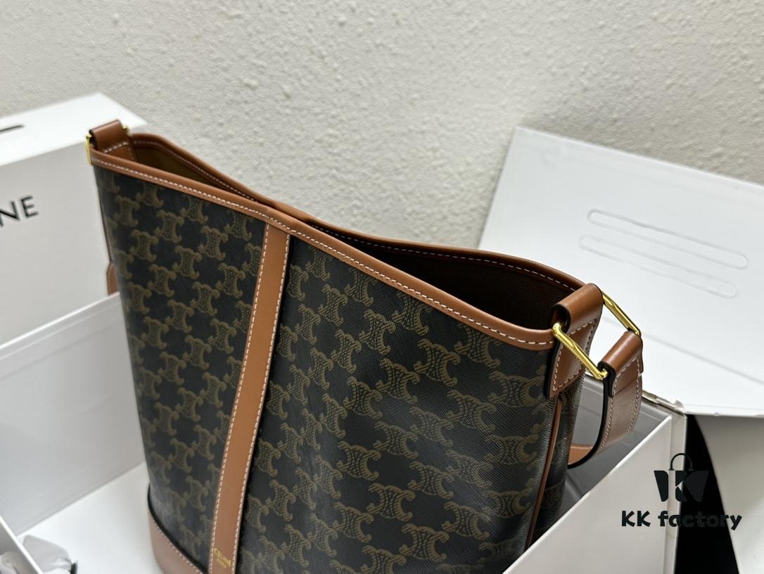 Celine Large Triomphe Canvas Nano Bucket Bag - Stylish Vintage Series with Signature Print