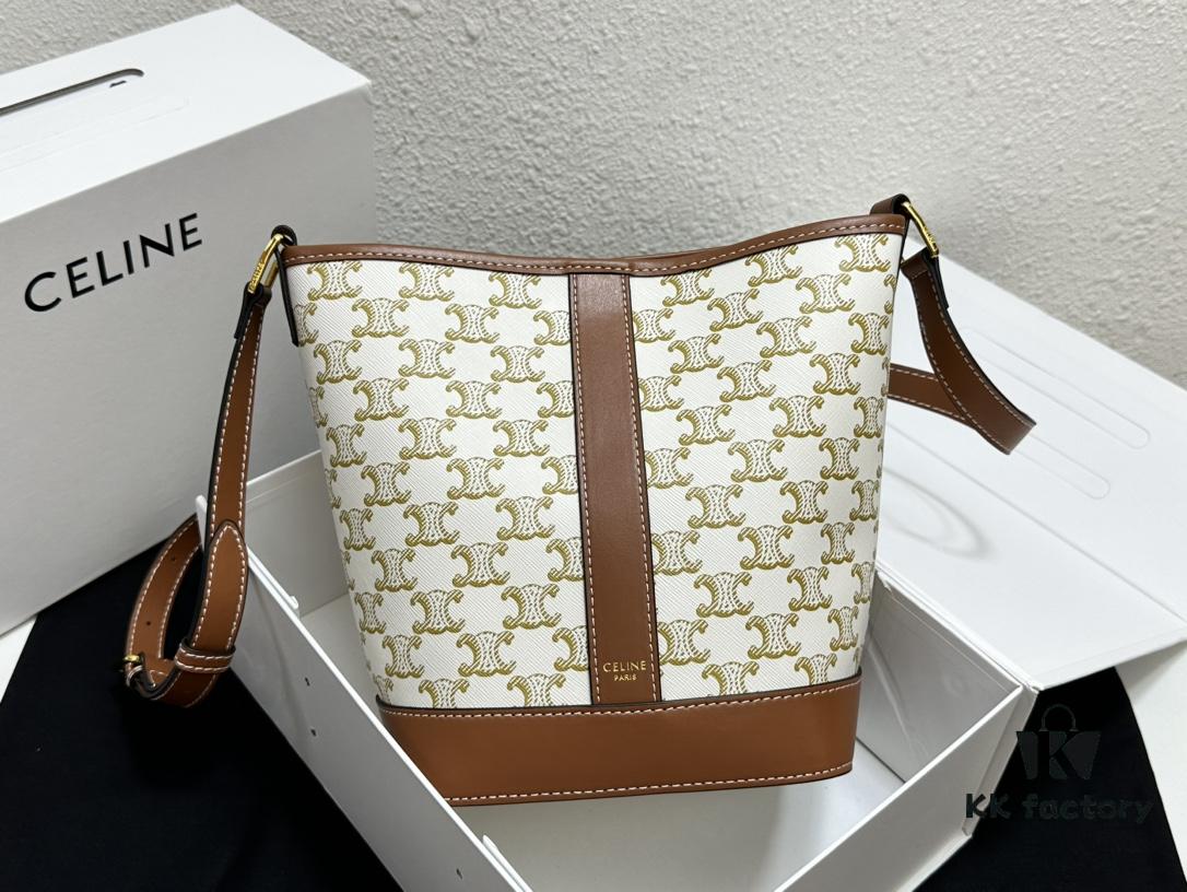 Celine Triomphe Canvas Nano Bucket Bag in New Size, Signature Print, Artificial Leather and Cowhide, Perfect for Winter Wear with Coats