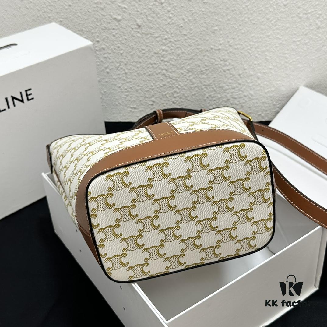 Celine Triomphe Canvas Nano Bucket Bag in New Size, Signature Print, Artificial Leather and Cowhide, Perfect for Winter Wear with Coats