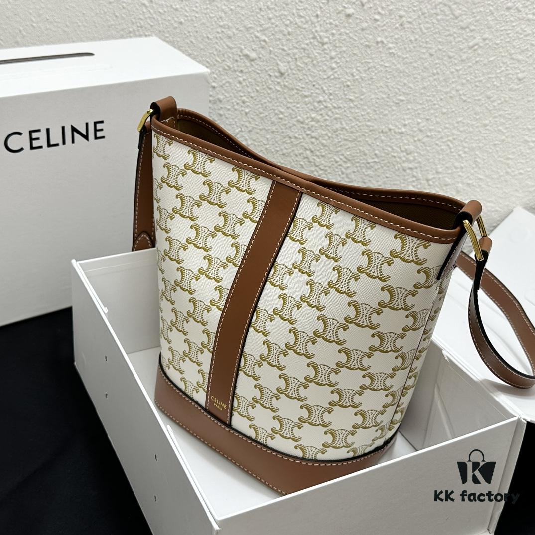 Celine Triomphe Canvas Nano Bucket Bag in New Size, Signature Print, Artificial Leather and Cowhide, Perfect for Winter Wear with Coats