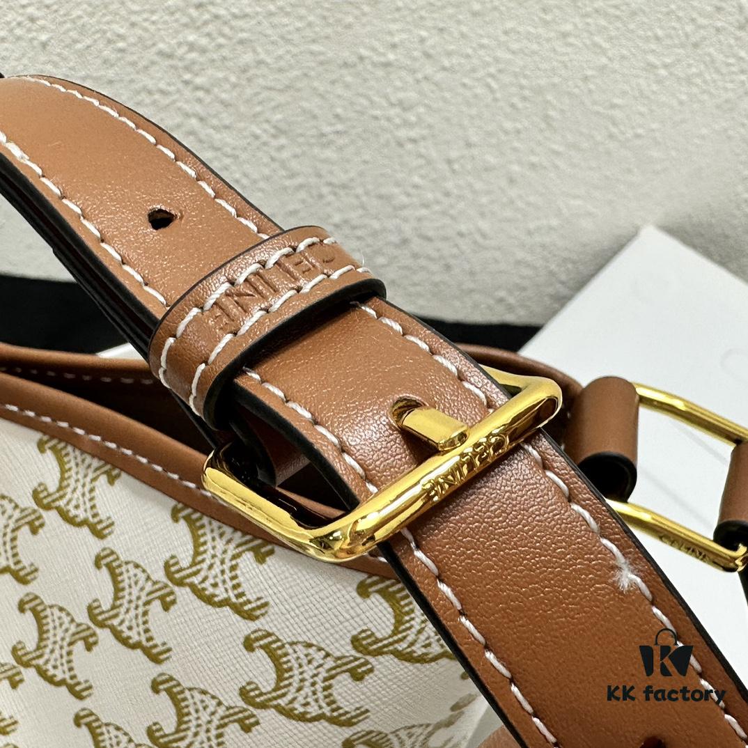 Celine Triomphe Canvas Nano Bucket Bag in New Size, Signature Print, Artificial Leather and Cowhide, Perfect for Winter Wear with Coats