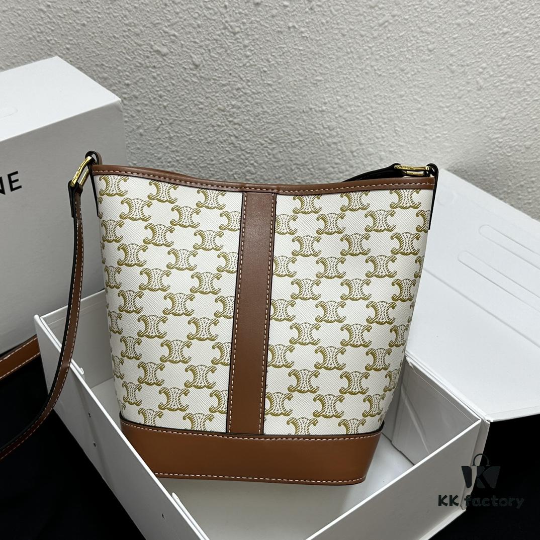 Celine Triomphe Canvas Nano Bucket Bag in New Size, Signature Print, Artificial Leather and Cowhide, Perfect for Winter Wear with Coats