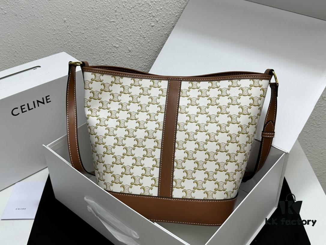 Celine Large Triomphe Canvas Nano Bucket Bag with Signature Print