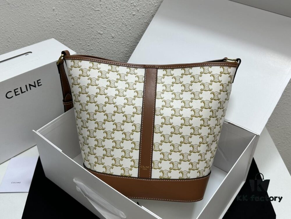 Celine Large Triomphe Canvas Nano Bucket Bag with Signature Print