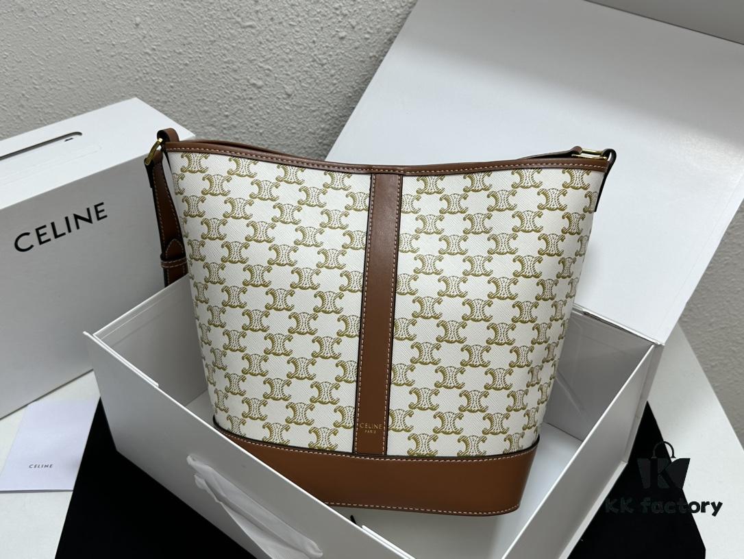 Celine Large Triomphe Canvas Nano Bucket Bag with Signature Print