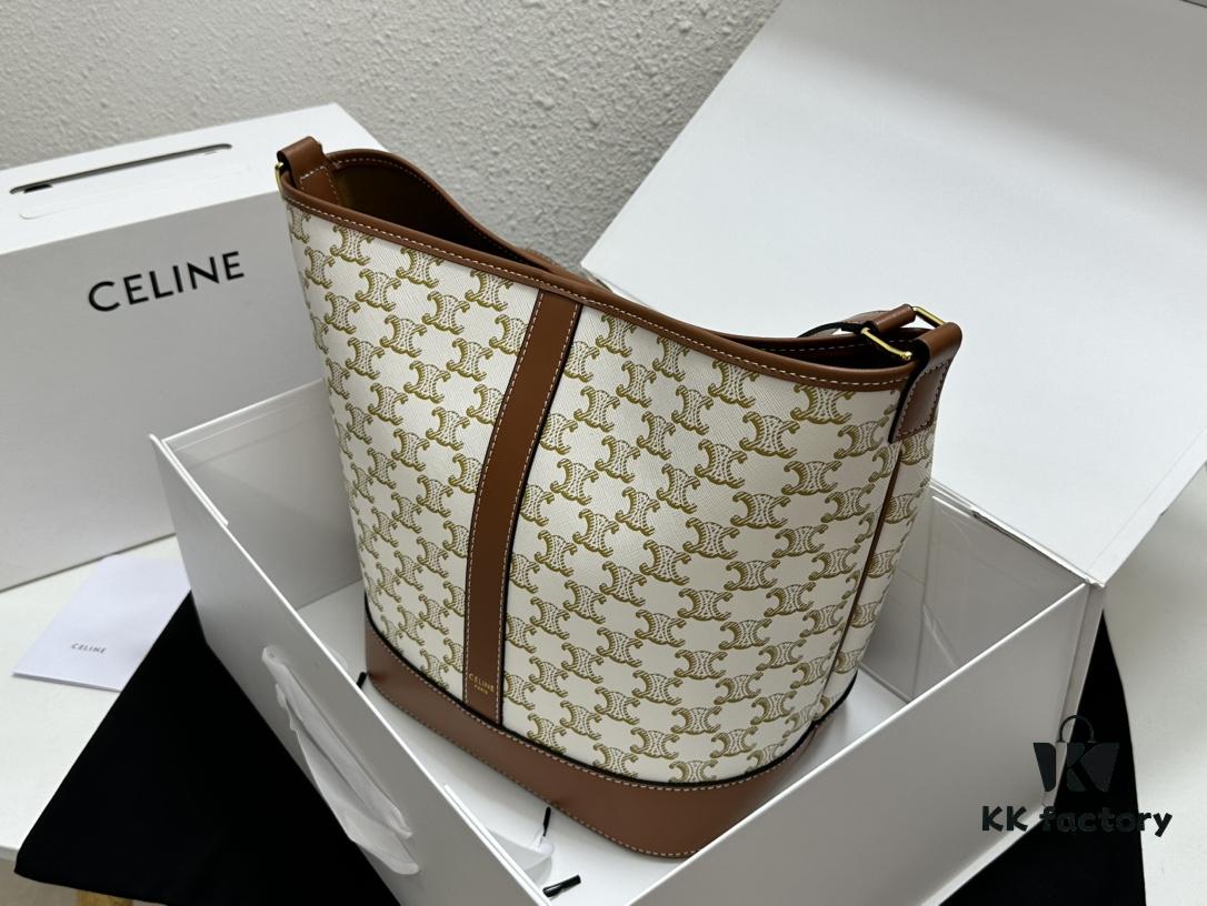 Celine Large Triomphe Canvas Nano Bucket Bag with Signature Print