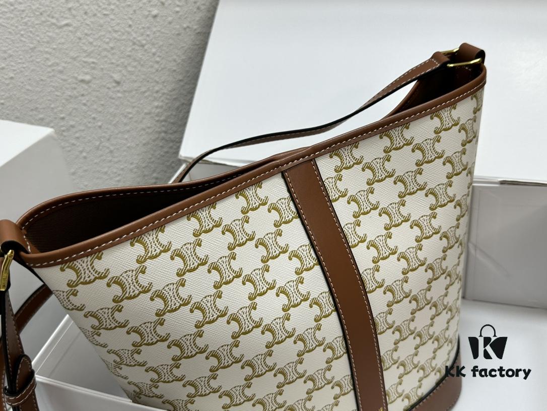 Celine Large Triomphe Canvas Nano Bucket Bag with Signature Print