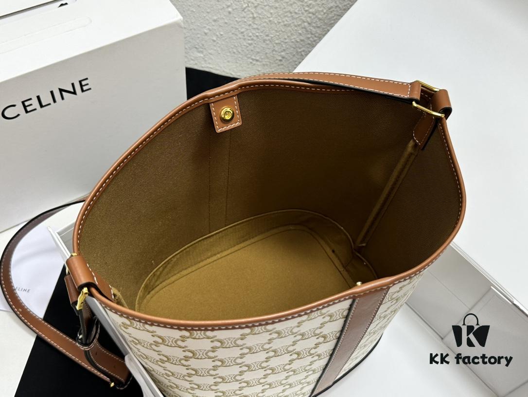 Celine Large Triomphe Canvas Nano Bucket Bag with Signature Print