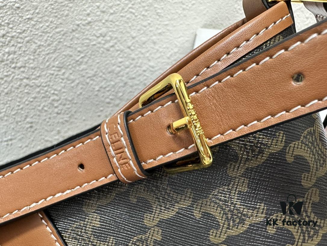 Celine Triomphe Canvas Nano Bucket Bag in Latest Size, Signature Print, Artificial Leather and Cowhide, Perfect for Winter Wear with Coats