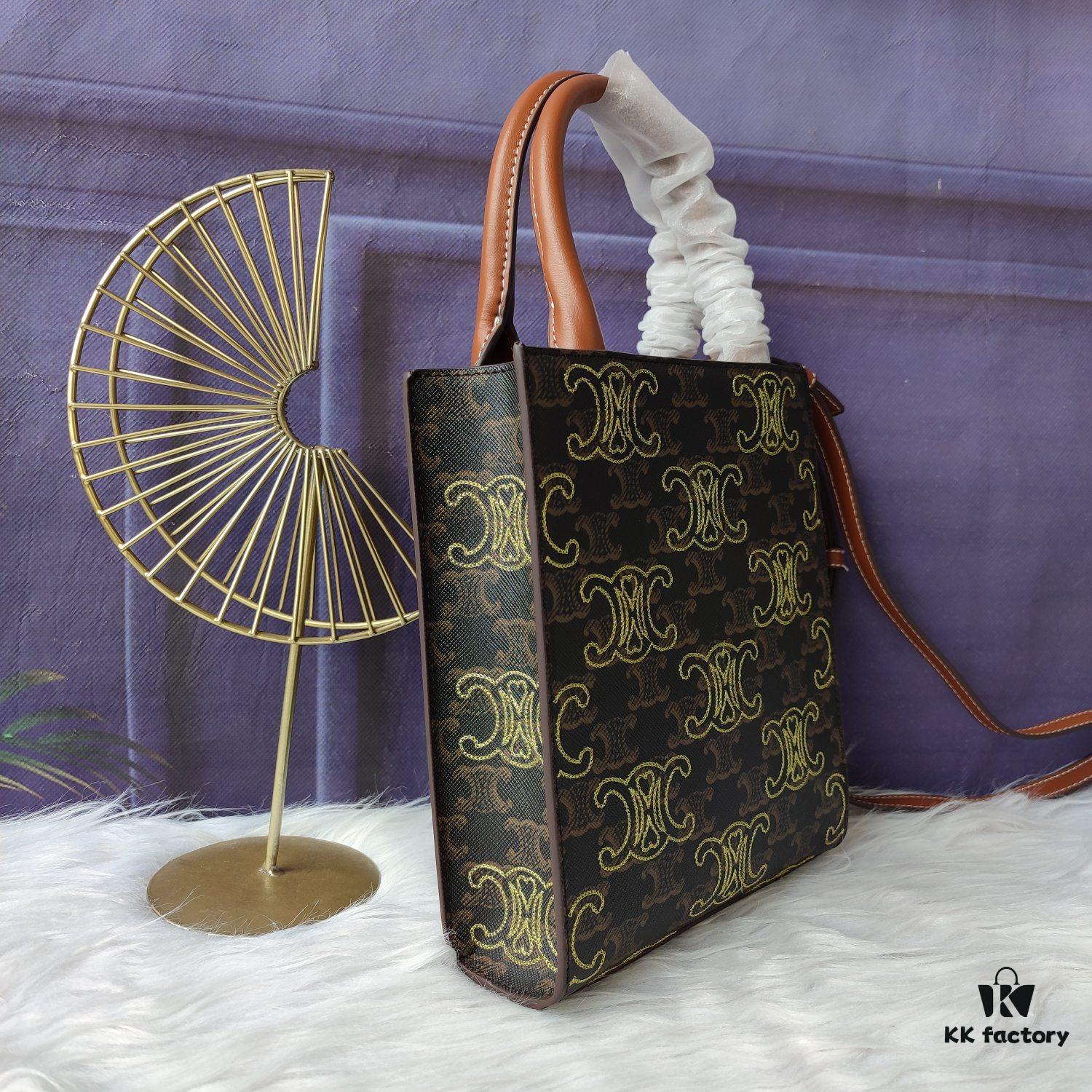 Model C194372 Vintage Floral Embroidered Leather, Mini CELINE Print Super Fiber and Cowhide Leather Vertical Handbag