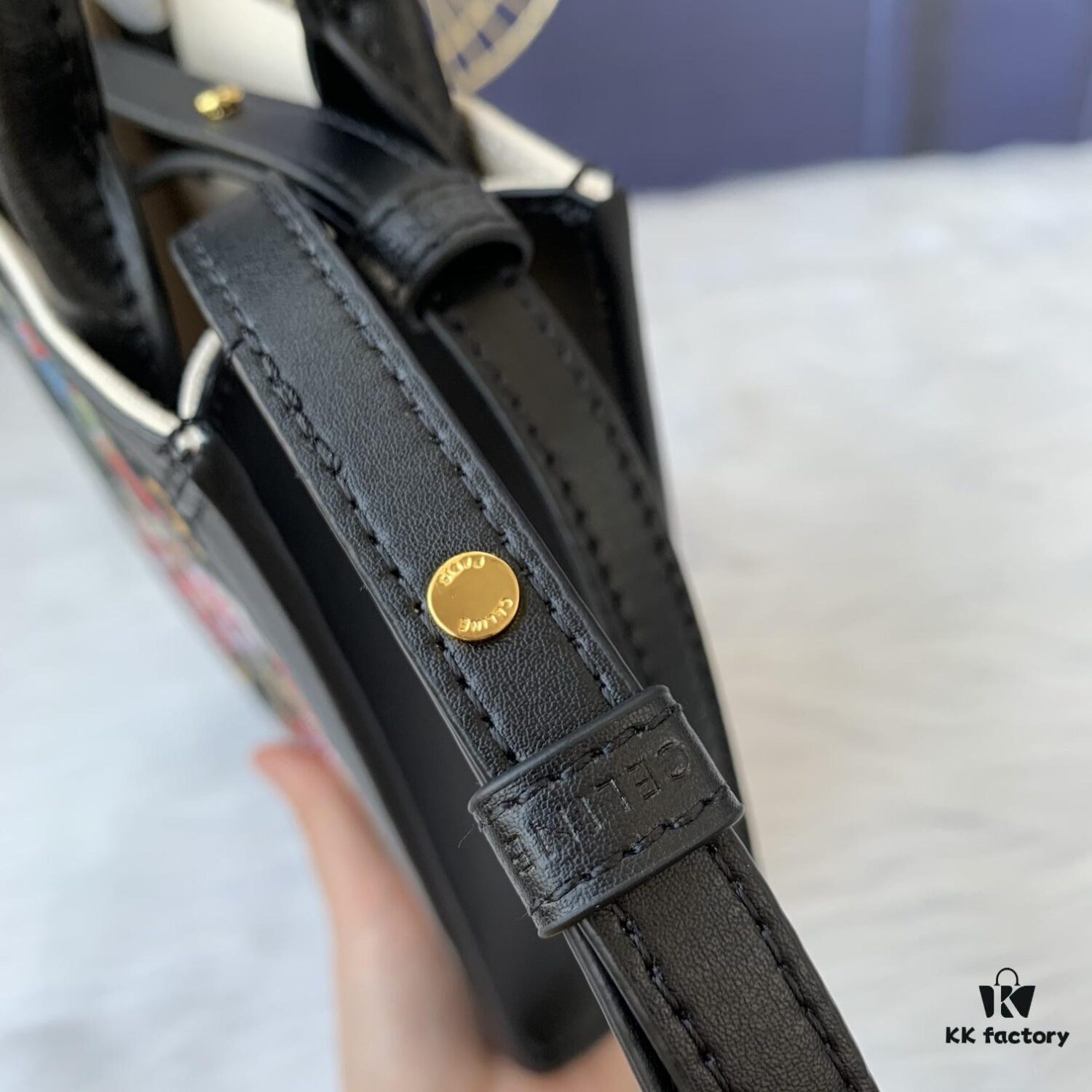 Mini CELINE Print Synthetic Leather and Cowhide Vertical Handbag in Fabric Design C194372 with Black Accents, Adjustable and Removable Leather Shoulder Strap (50cm)