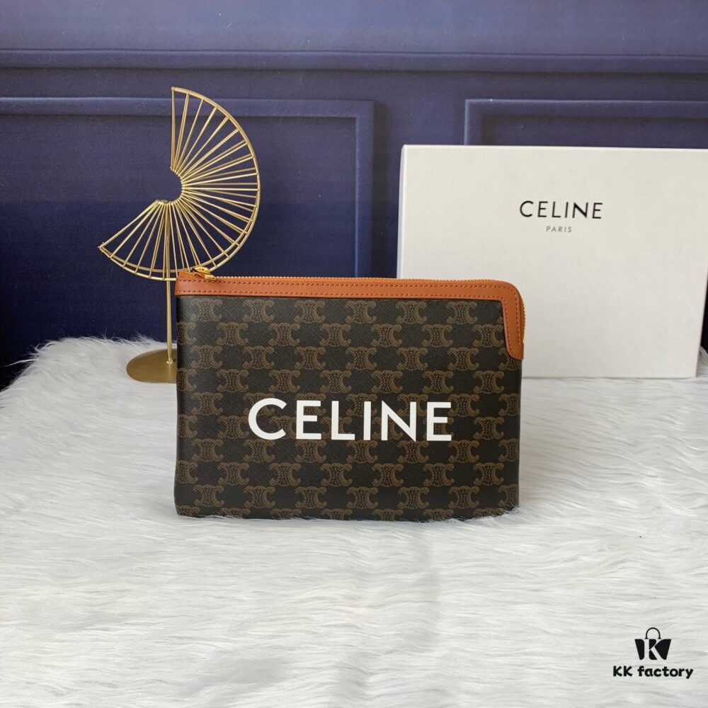 S10D672 Small CELINE TRIOMPHE Printed Vintage Clutch Bag, Minimalist Retro Style, Fashionable Design, Comfortable High-Quality Material, Durable Shape Retention