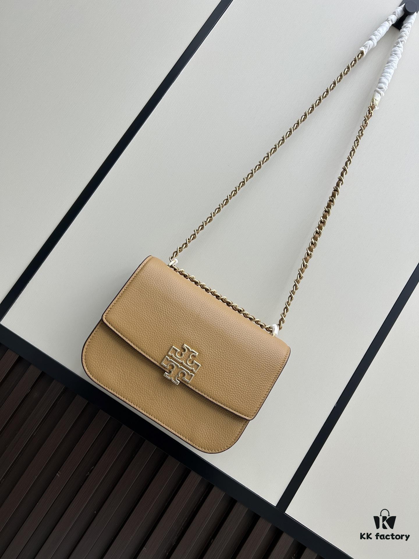 New Tory Burch Britten Medium Crossbody Chain Bag for Women, Black and Beige, In Stock, Size 22×8×16CM