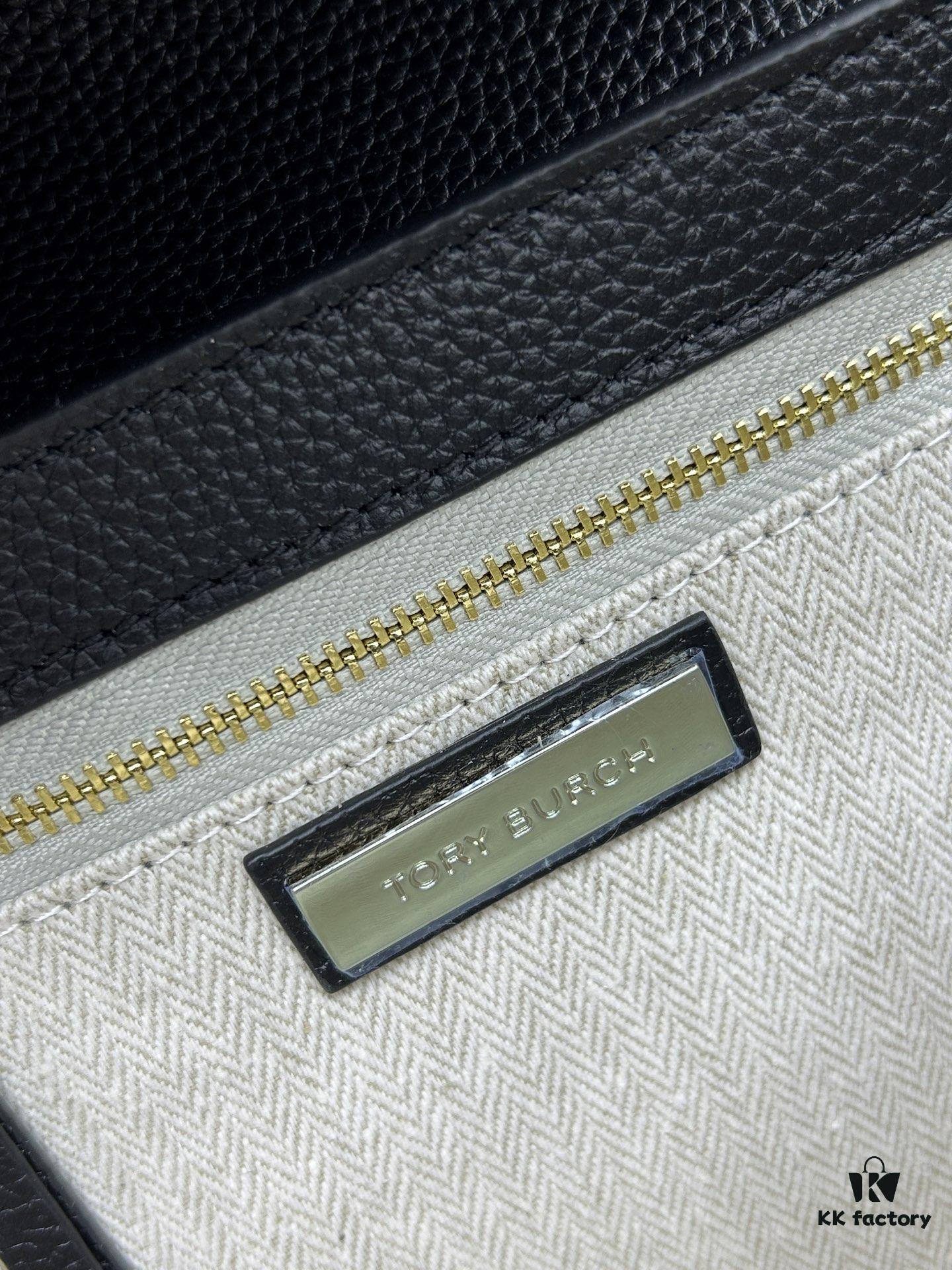 New Tory Burch Britten Medium Crossbody Chain Shoulder Bag for Women, Black and Beige, In Stock, Size 22×8×16CM