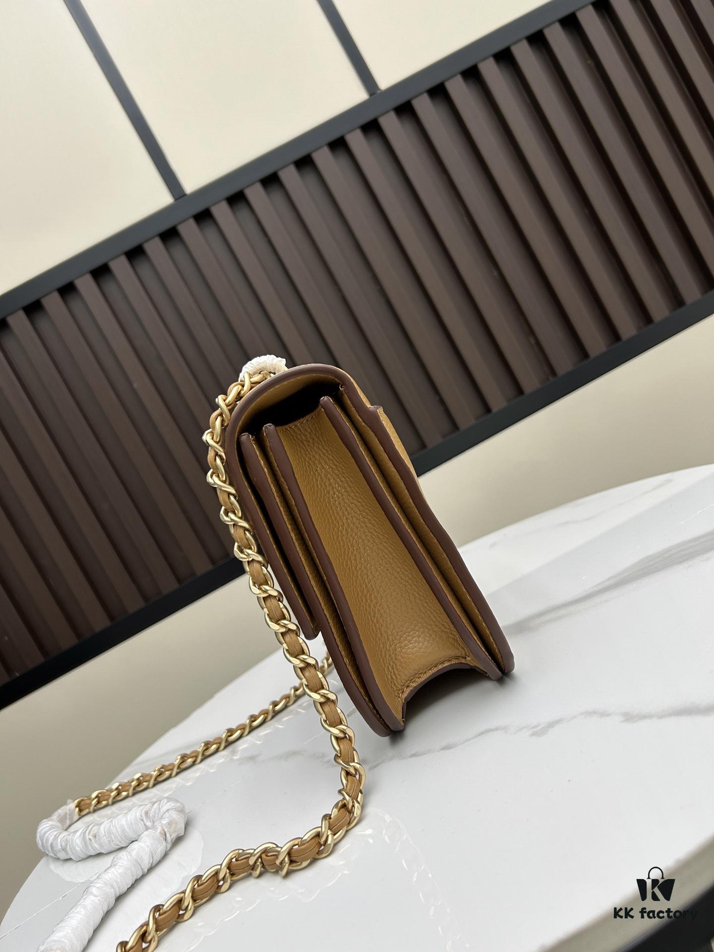 New Tory Burch Britten Women's Chain Shoulder Crossbody Bag, Medium Size, Black and Apricot Color, In Stock, Dimensions 22×8×16CM