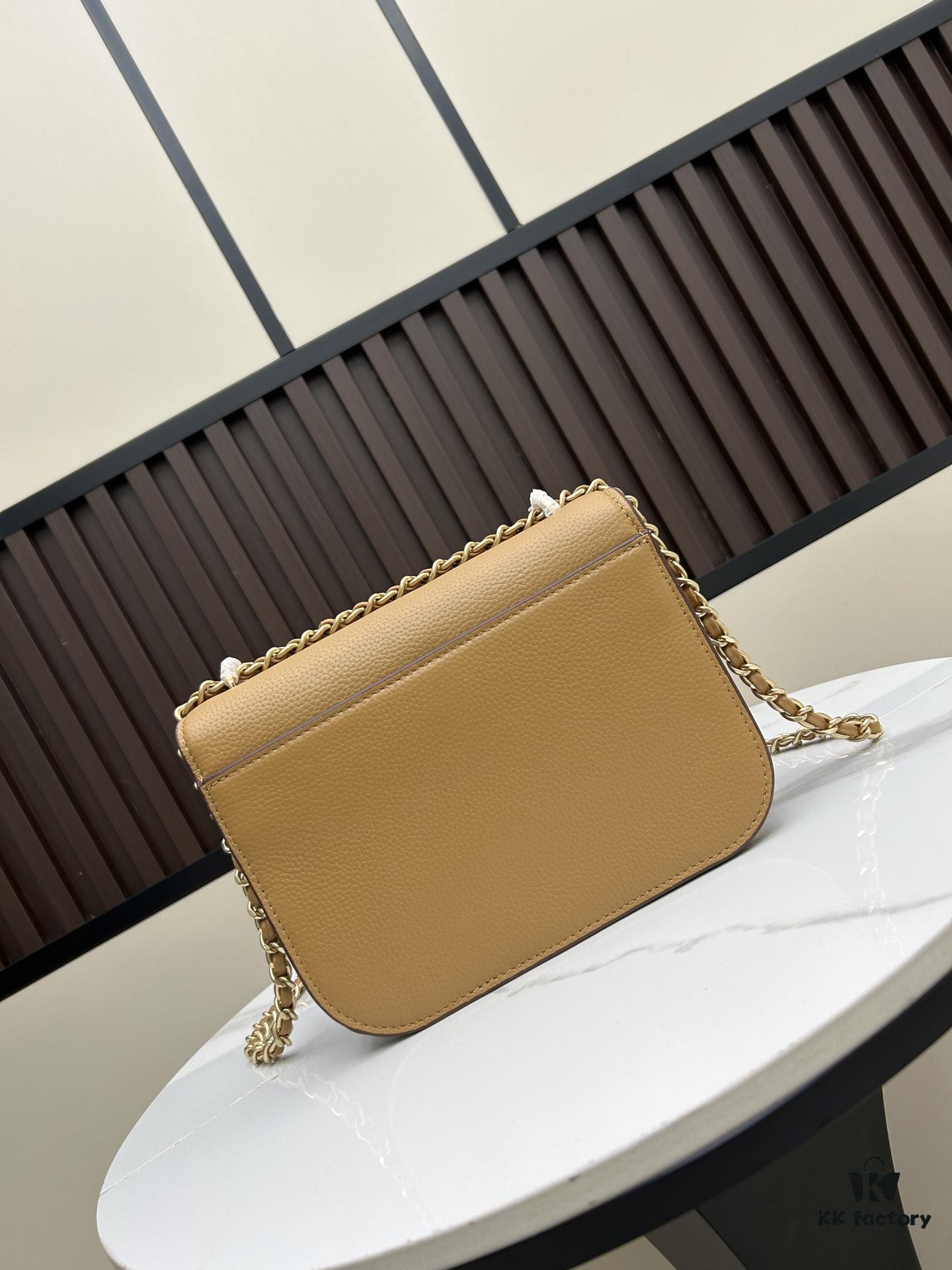 New Tory Burch Britten Women's Chain Shoulder Crossbody Bag, Medium Size, Black and Apricot Color, In Stock, Dimensions 22×8×16CM