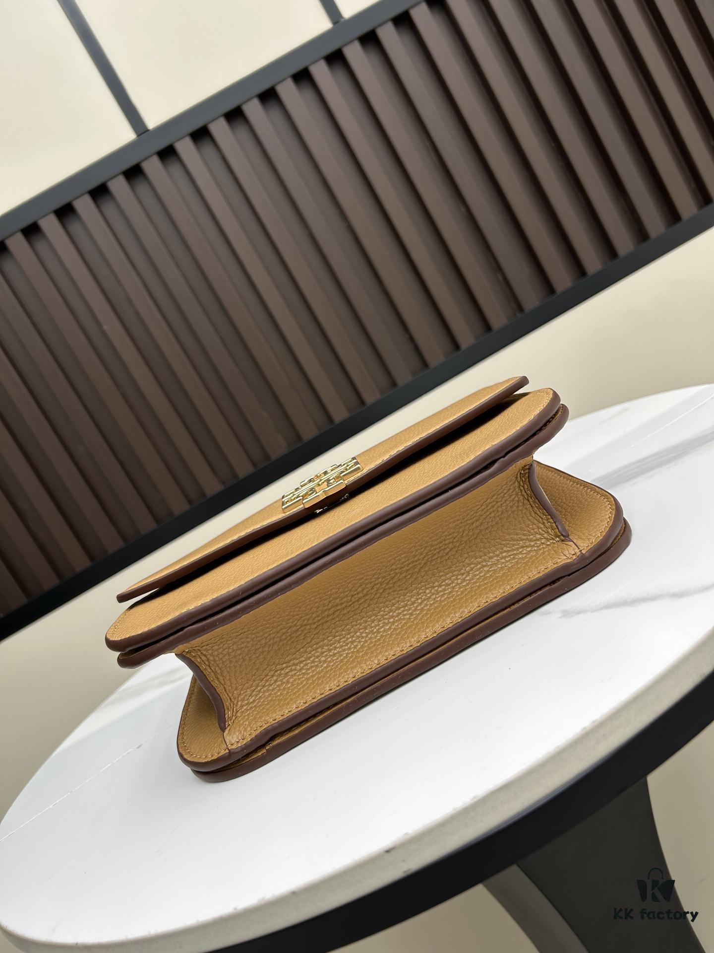 New Tory Burch Britten Women's Chain Shoulder Crossbody Bag, Medium Size, Black and Apricot Color, In Stock, Dimensions 22×8×16CM