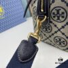 Large TORY BURCH T Monogram Mini Jacquard Barrel Bag in Hazelnut Brown