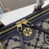 Large TORY BURCH T Monogram Mini Jacquard Barrel Bag in Hazelnut Brown